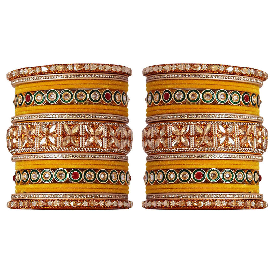 Rajasthani Wedding Chura with Kundan Beads & Velvet Bangles