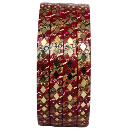 Traditional Rajasthani Leheriya Lac Bangles for Women | Handmade Mirror Work & Rhinestone Bangles by TAJ BRIDAL STORE
