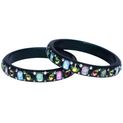 Handcrafted Traditional Rajasthani Lac Bangles for Women with Multicolor AD Stones and Antique Finish