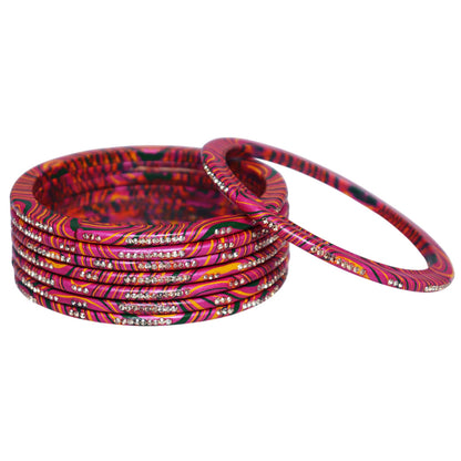 Authentic Handmade Jaipuri Leheriya Lac Bangles with Premium Rhinestone Detailing