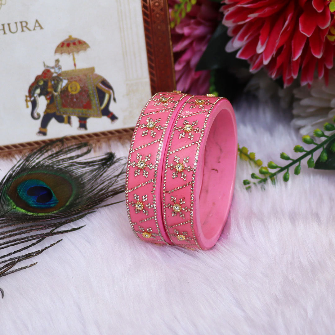 Designer Lac Bangles For Girls in Rhinestones Design