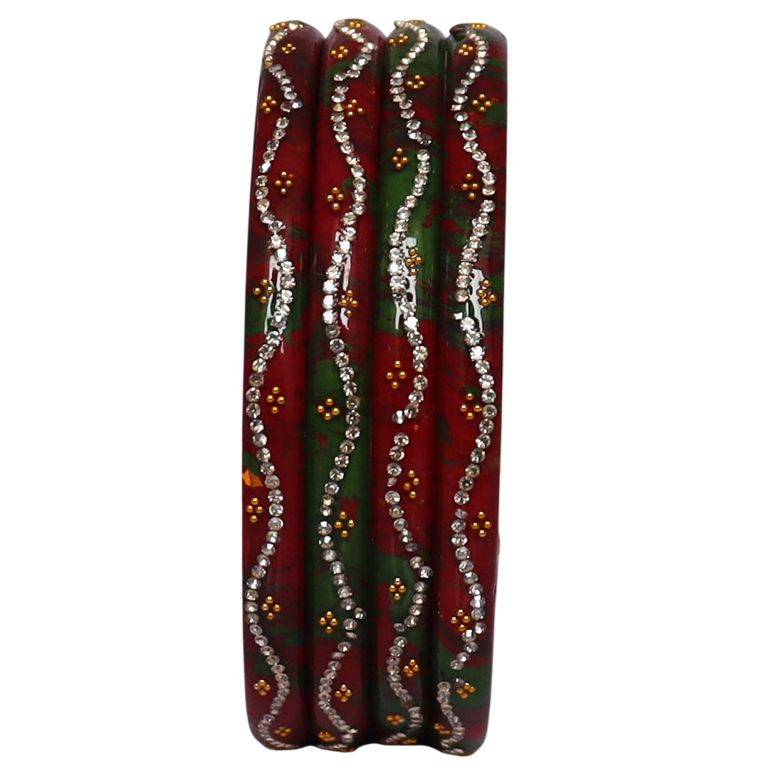 Designer Handmade Pure Lac Bangles for Women Glossy Rajasthani Ethnic Bangles with Rhinestone Wave Pattern