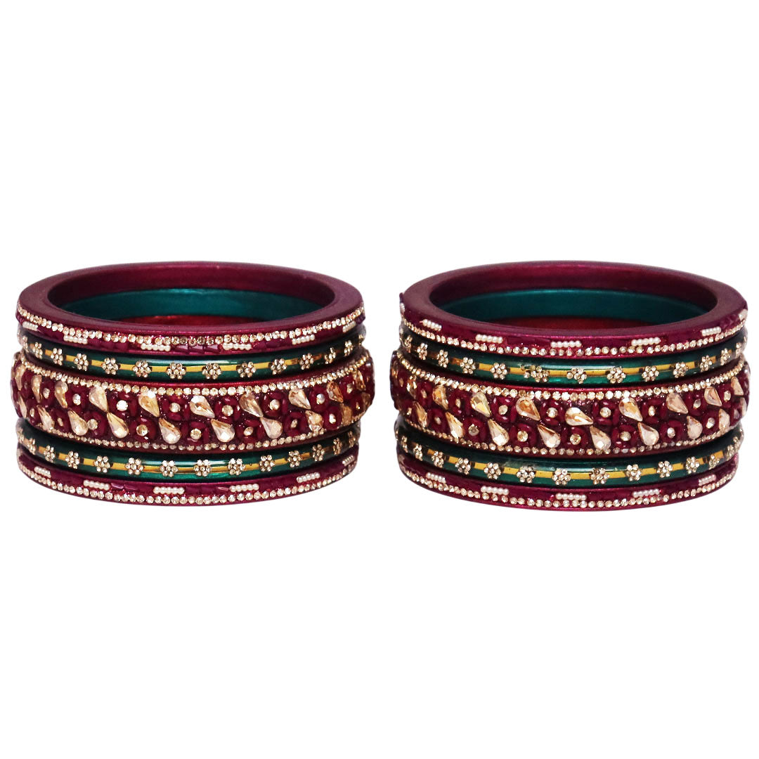 Fancy Jaipuri Lac Short Bangles Set with Kundan & Beads Design