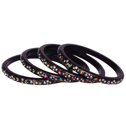 Rajasthani Handmade Lac Bangles with Multicolour Heart-Shaped Stones and Rhinestone Work by TAJ BRIDAL STORE