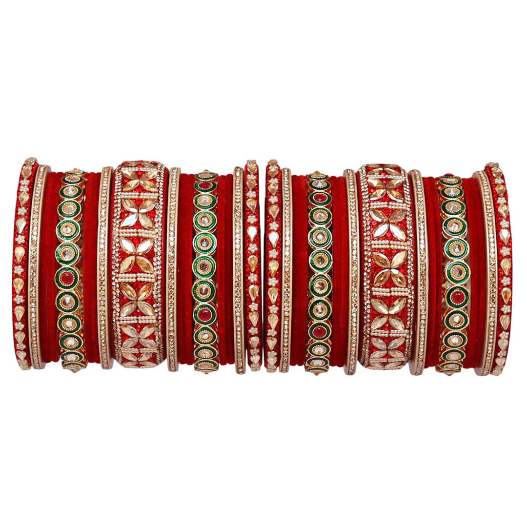Rajasthani Wedding Chura with Kundan Beads & Velvet Bangles