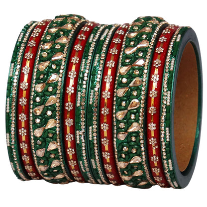 Fancy Jaipuri Lac Short Bangles Set with Kundan & Beads Design