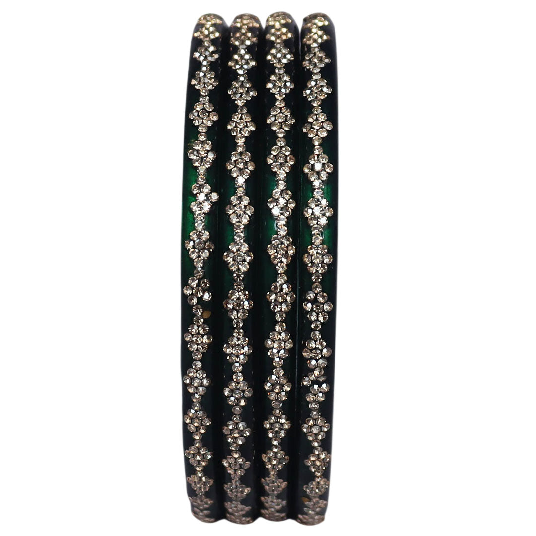 Glossy lac bangles set of 4 with rhinestone work