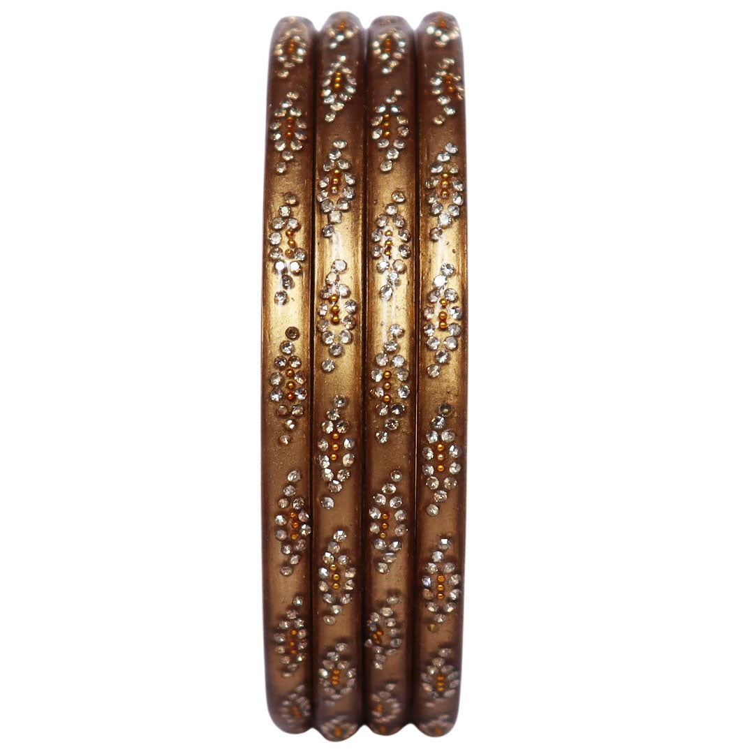 Golden Rajasthani handmade lac bangles with rhinestone stone work