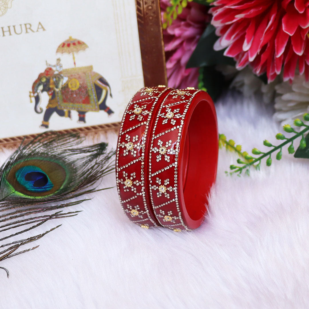 Designer Lac Bangles For Girls in Rhinestones Design