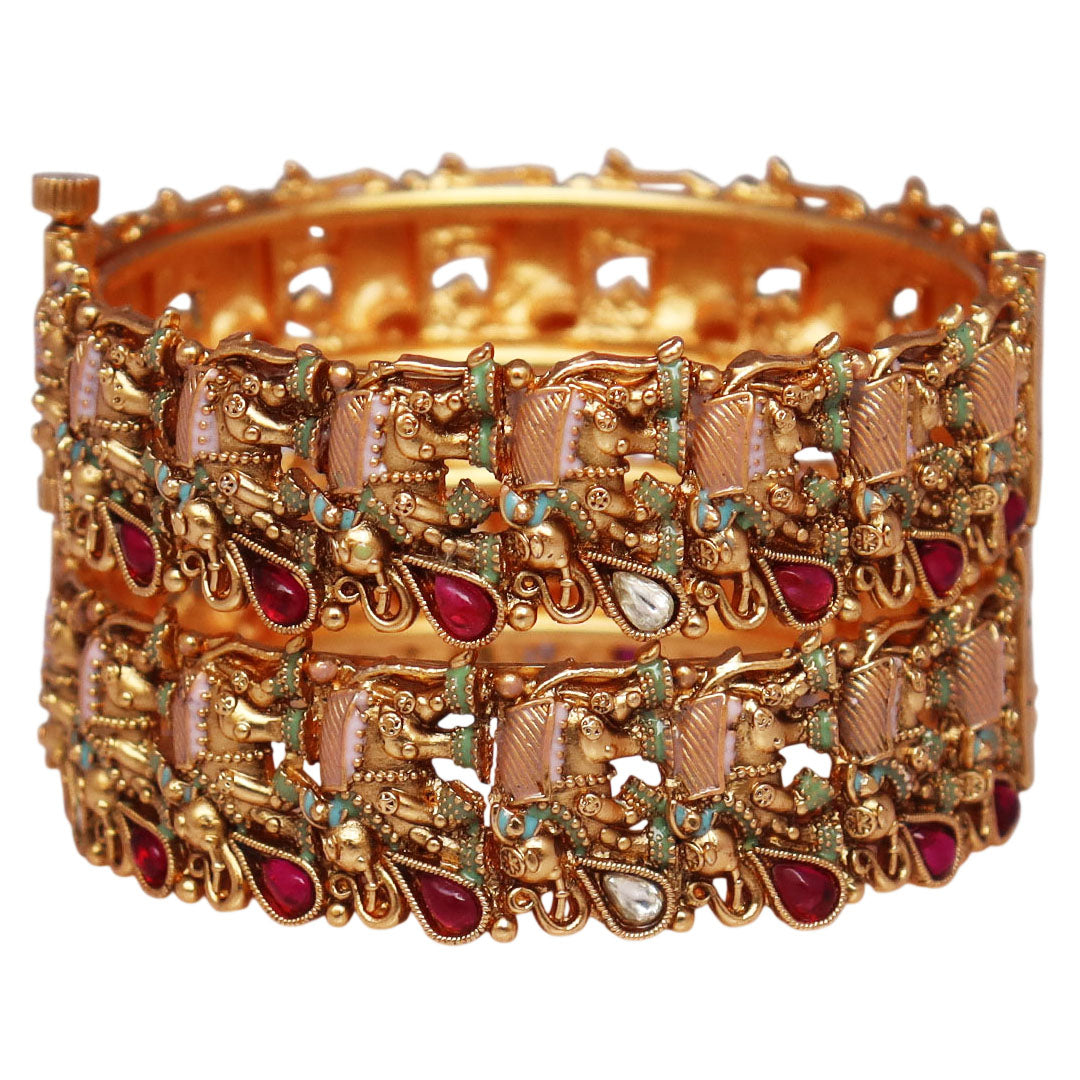 Traditional Gold Plated Bracelet with Elephant Artwork