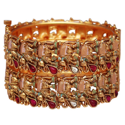 Traditional Gold Plated Bracelet with Elephant Artwork