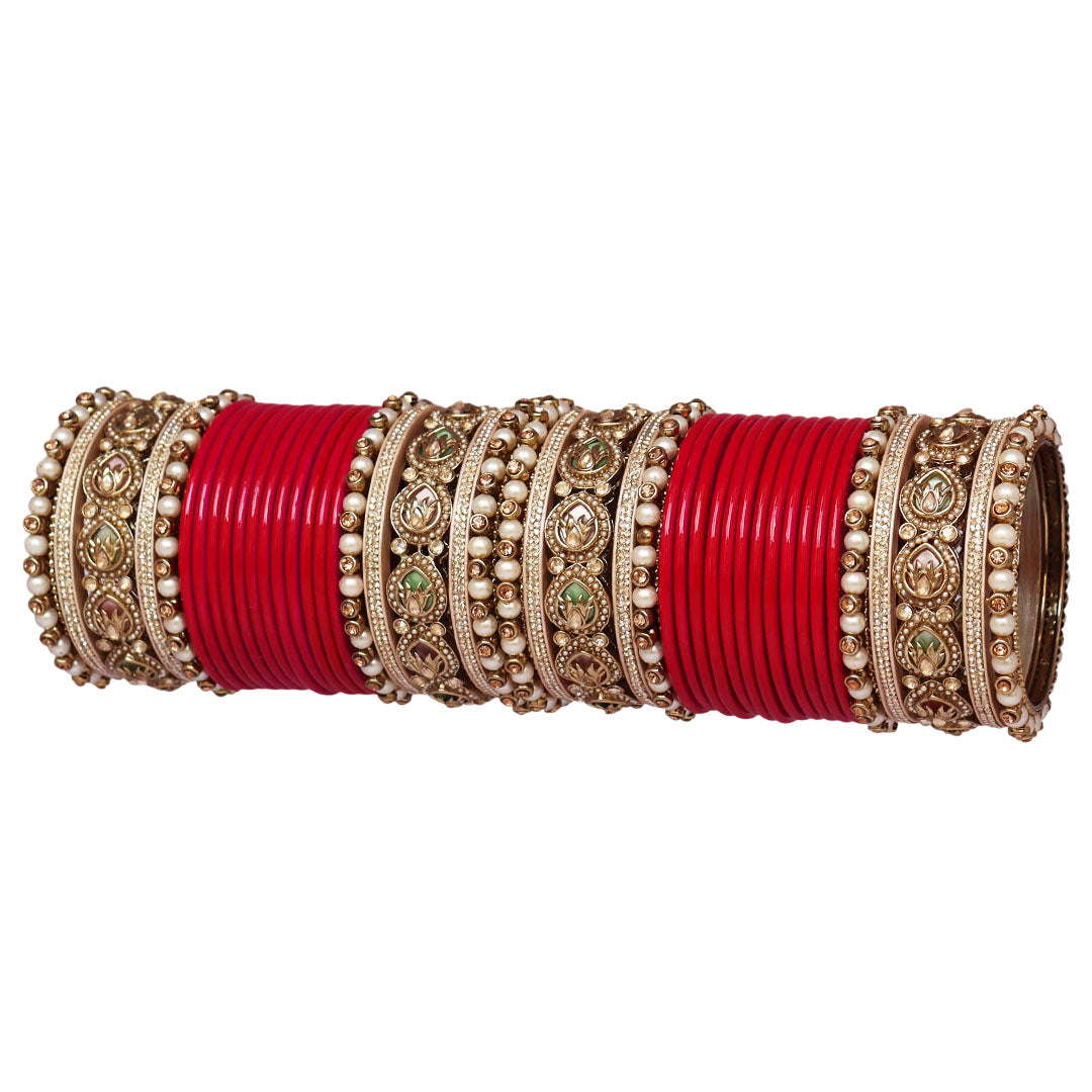 Lac Punjabi Chura Set with Designer Artificial Stone Kada