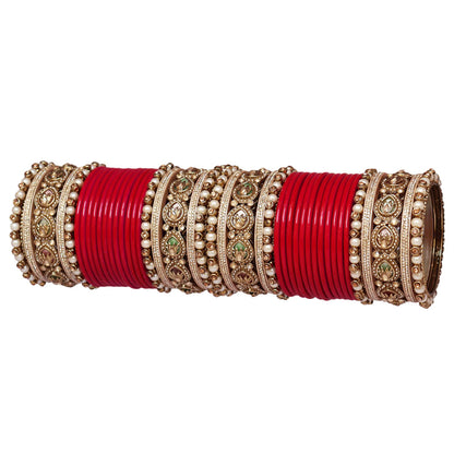 Lac Punjabi Chura Set with Designer Artificial Stone Kada