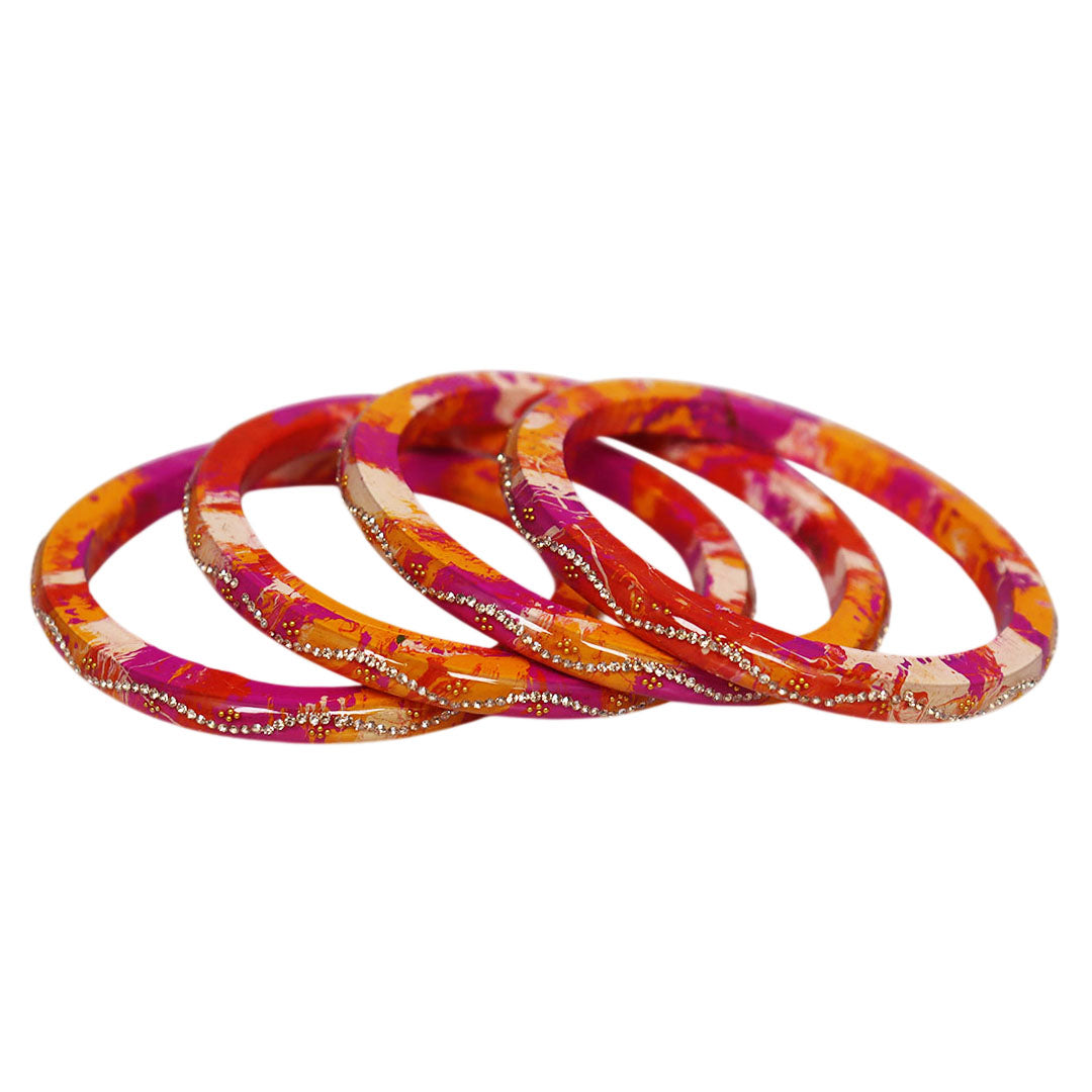 Handcrafted Rajasthani Pure Lac Bangles for Women Premium Glossy Ethnic Bangles with Rhinestone Wave Pattern