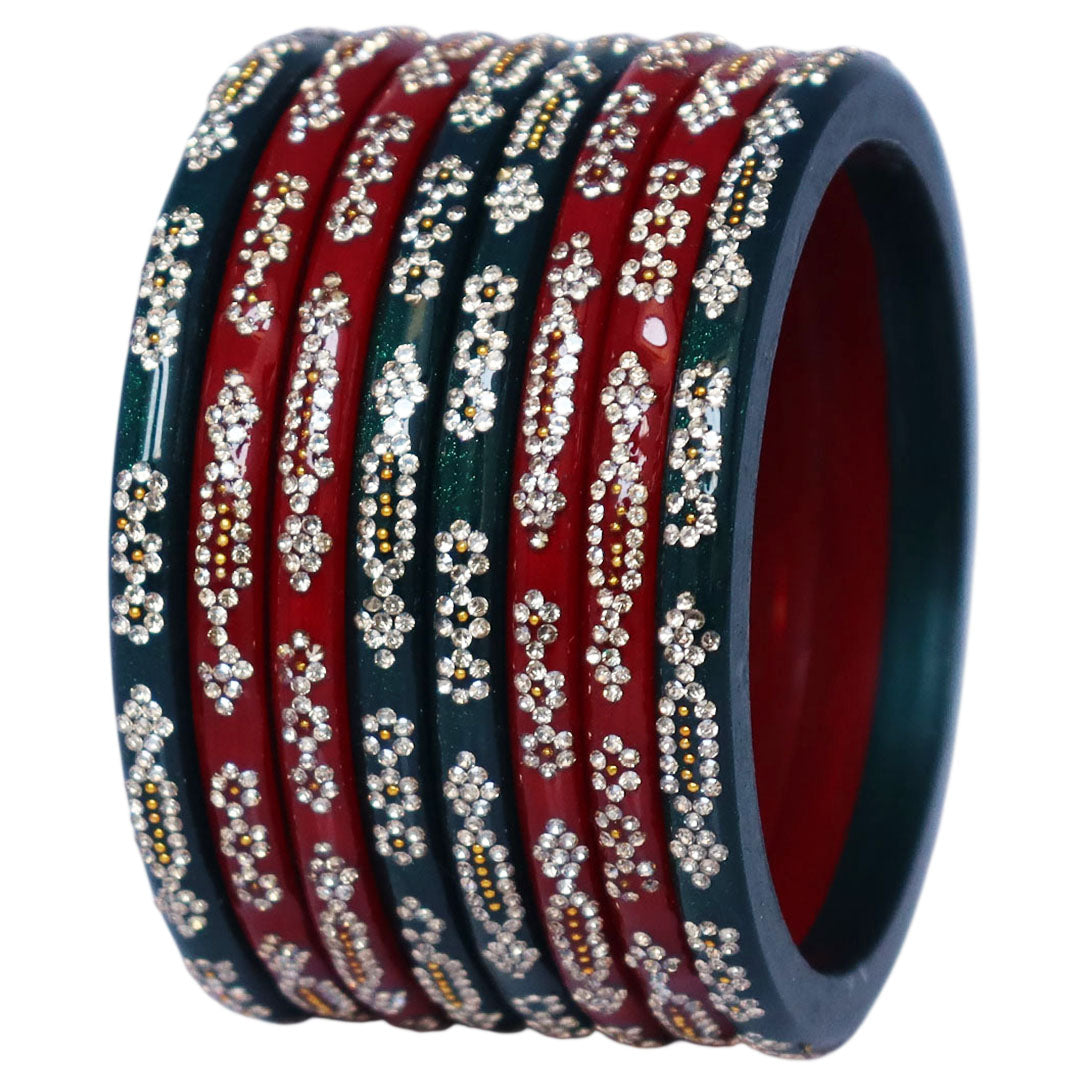 Traditional Lac Bangles Designer Red Green Rajasthani Set