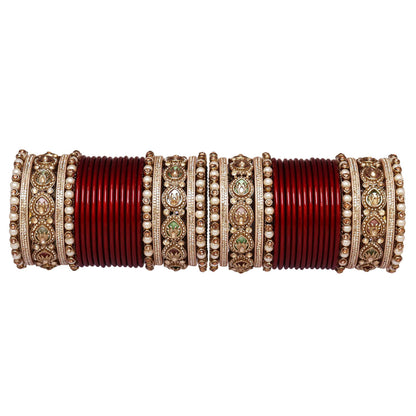 Lac Punjabi Chura Set with Designer Artificial Stone Kada