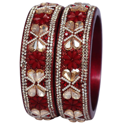 Designer Kundan Lac Bangles with Floral Rhinestones & Pearl Work by TAJ BRIDAL STORE