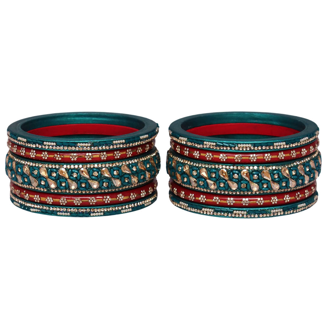 Fancy Jaipuri Lac Short Bangles Set with Kundan & Beads Design