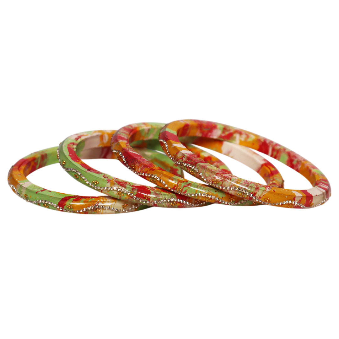 Designer Glossy Pure Lac Bangles for Women Handmade in Jaipur Rajasthan with Rhinestone Wave Pattern Set of 4
