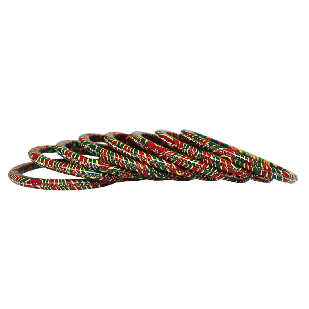 Vibrant Lehariya Bangle Set with Rhinestones (Set of 8)