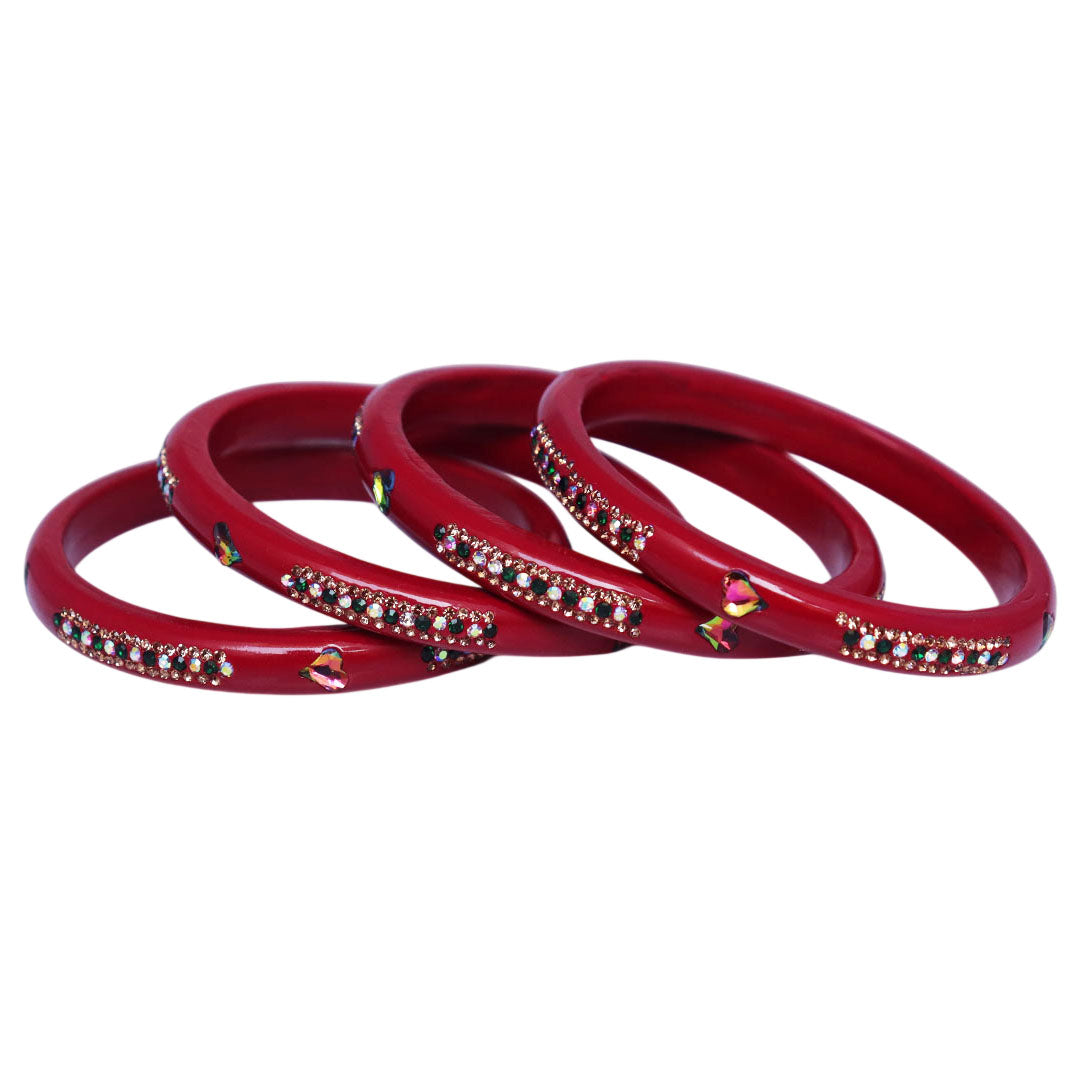 Rajasthani Lac Bangles with Heart Shape Kundan & Rhinestones