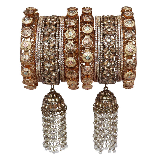 Karwa Chauth Special Gold Plated Bangles Set With Latest Jhoomer Design