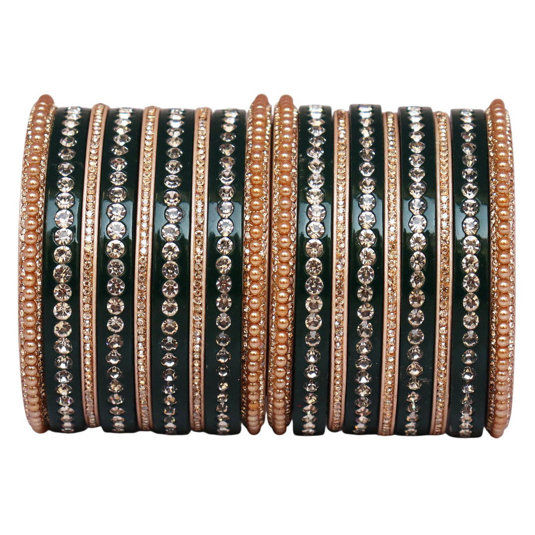 Rajasthani Lac Bangles Set with Rhinestone & Synthetic Beads Work
