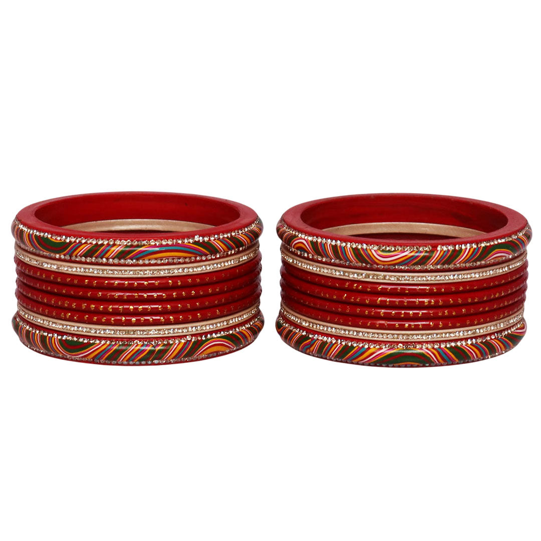 Stylish Rajasthani Lac Short Bangles Set with Lahariya & Boond Design