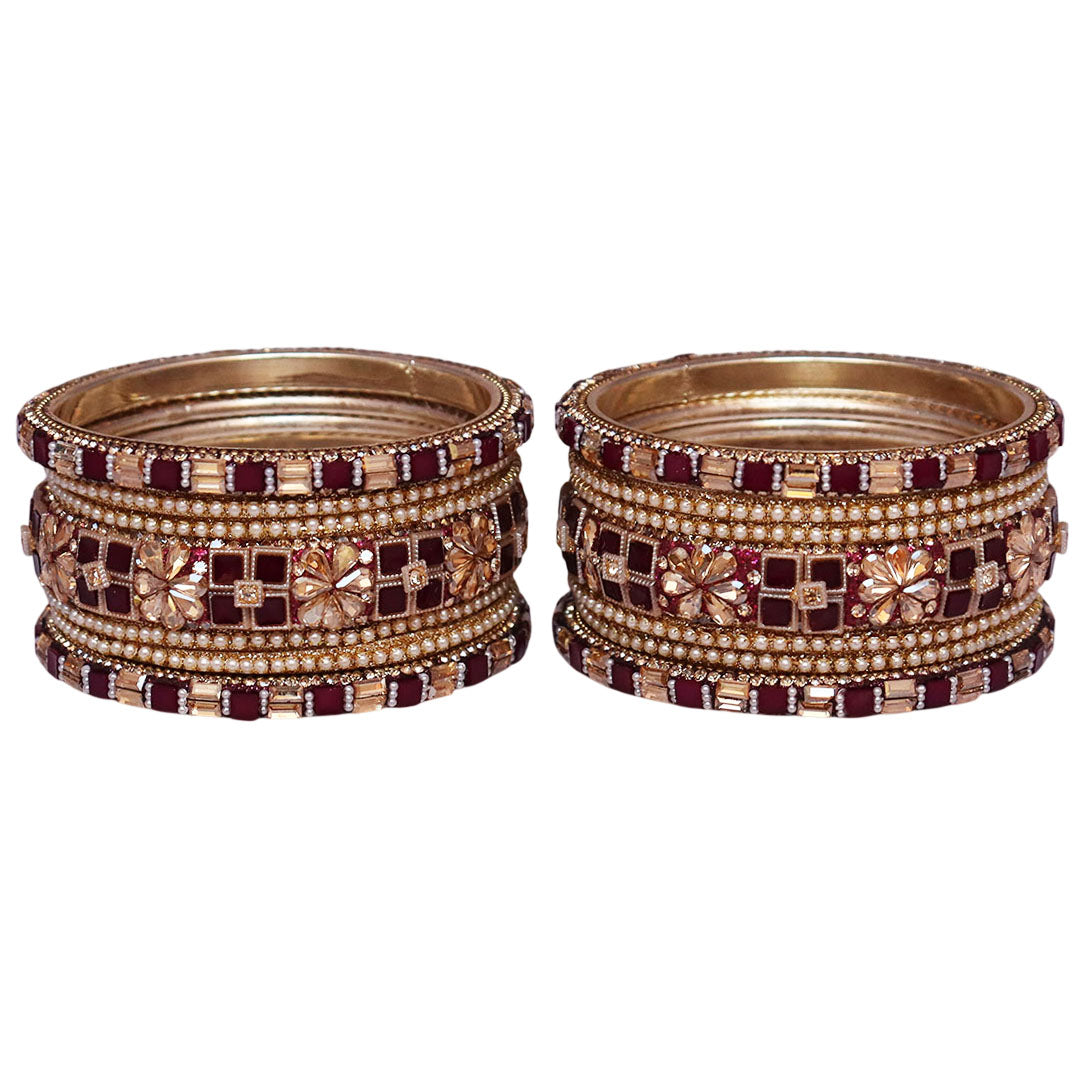 Designer Metal Short Bangles for Wedding with Kundan & Pearl Work