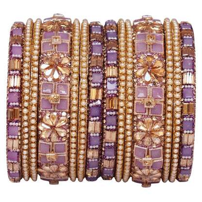 Designer Metal Short Bangles for Wedding with Kundan & Pearl Work