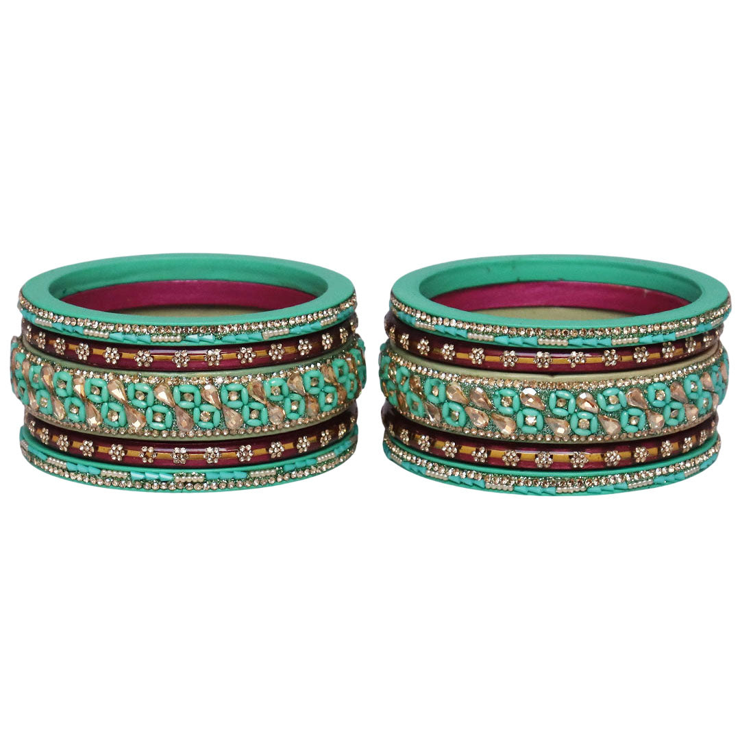 Fancy Jaipuri Lac Short Bangles Set with Kundan & Beads Design