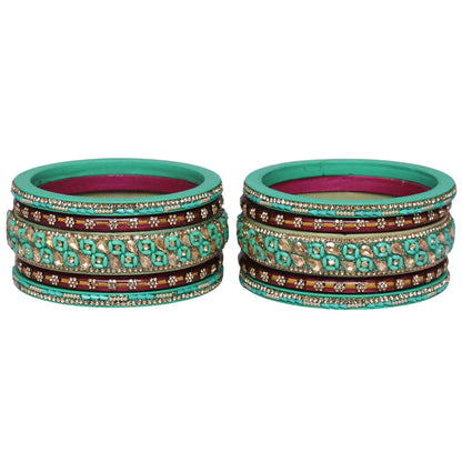 Fancy Jaipuri Lac Short Bangles Set with Kundan & Beads Design