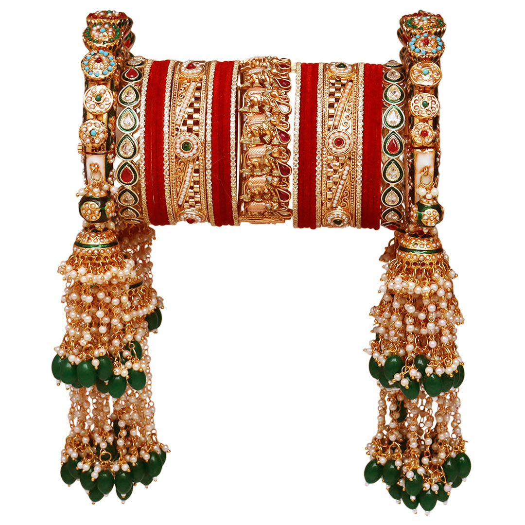 Luxurious Rajwadi Wedding Bangles with Elephant Kada & Hangings