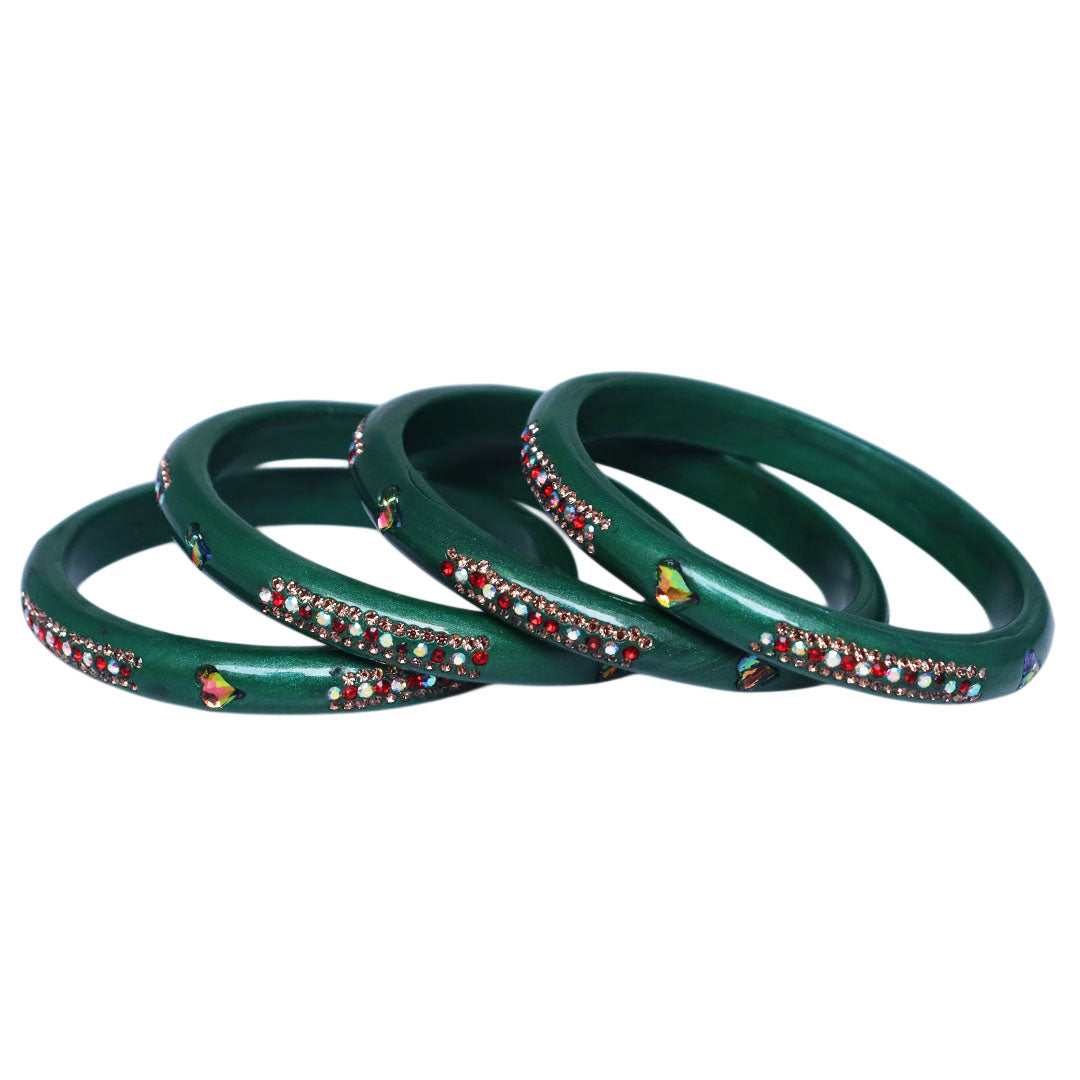 Rajasthani Lac Bangles with Heart Shape Kundan & Rhinestones