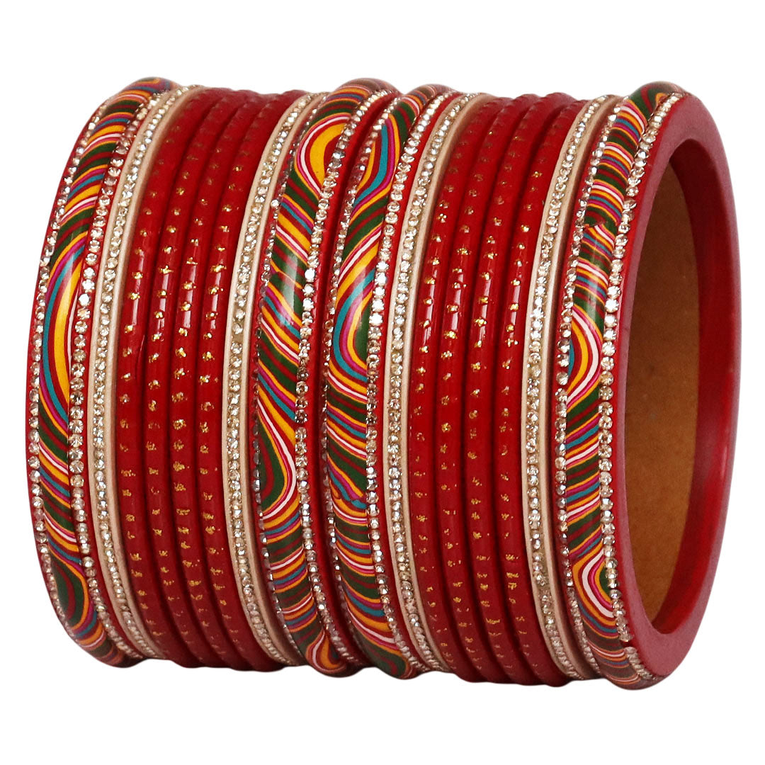 Stylish Rajasthani Lac Short Bangles Set with Lahariya & Boond Design