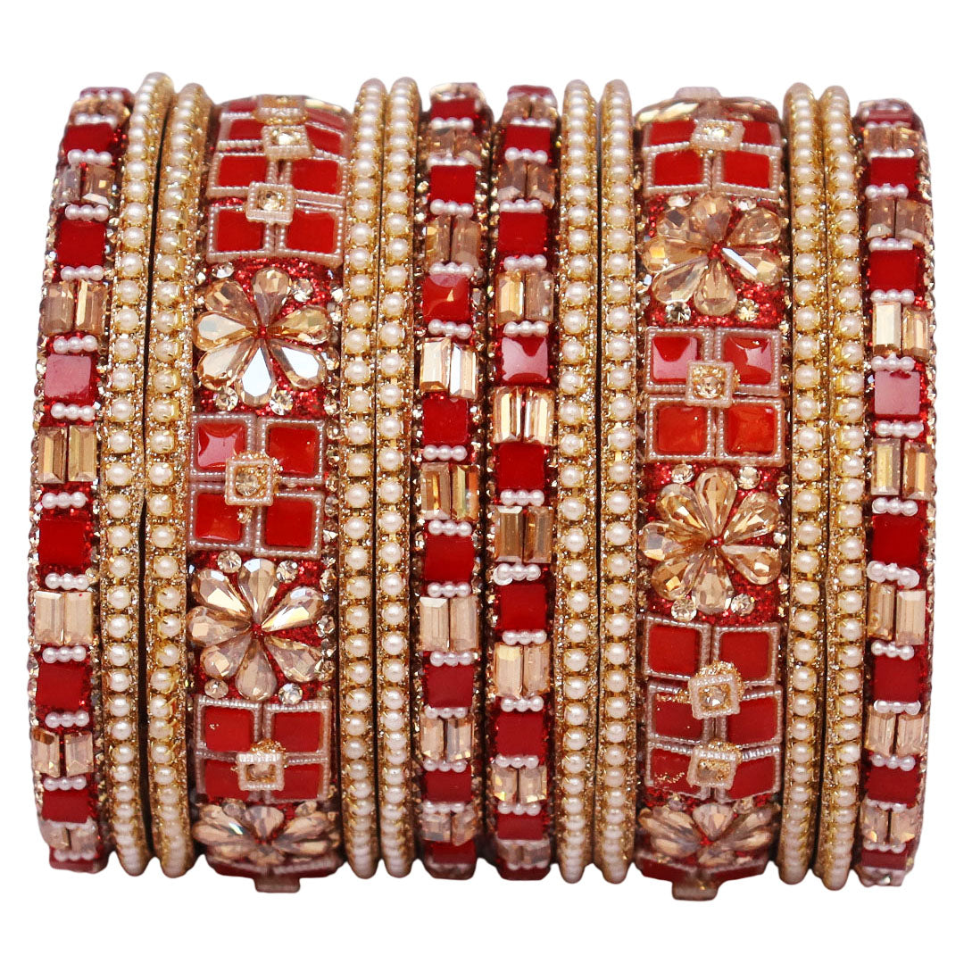 Designer Metal Short Bangles for Wedding with Kundan & Pearl Work