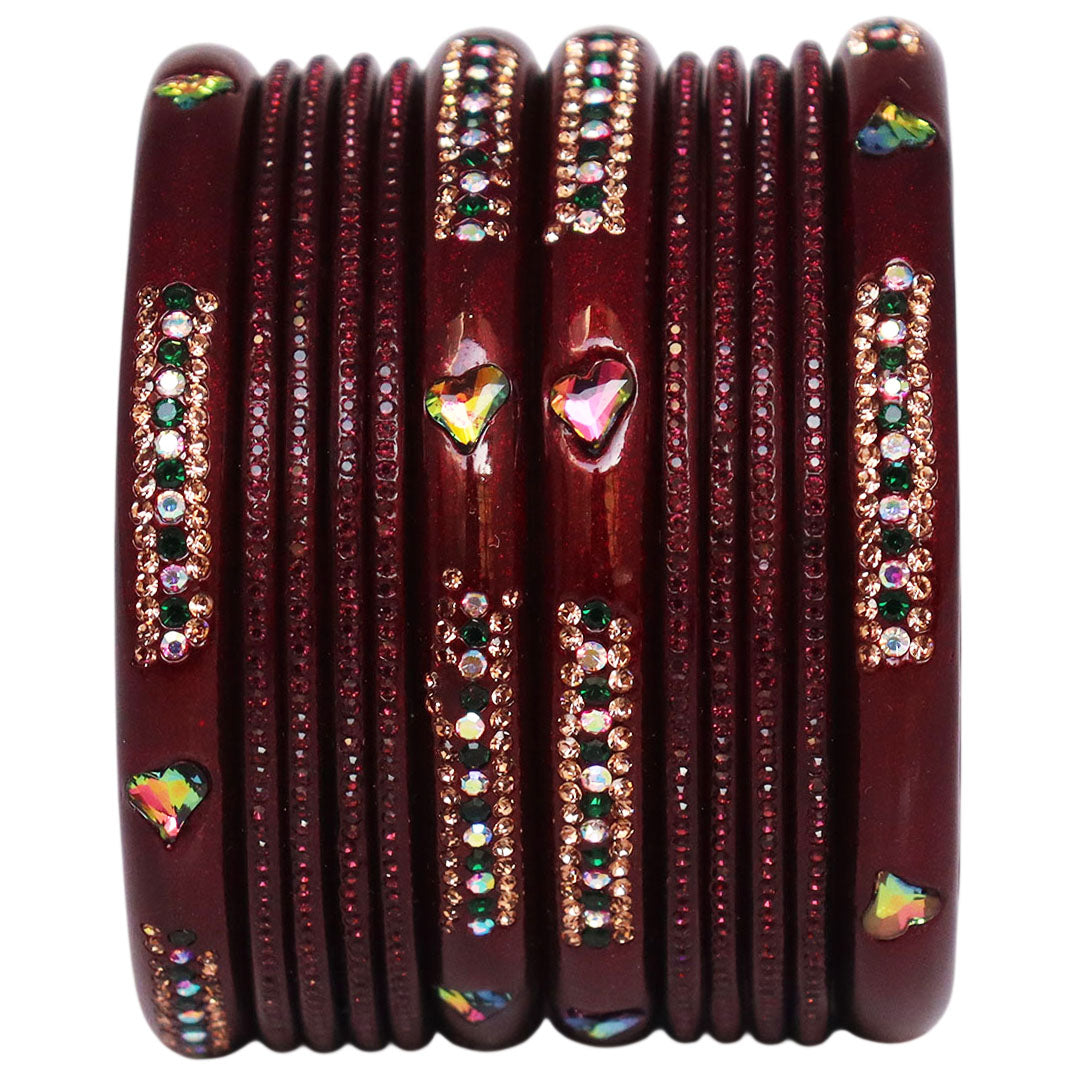Jaipuri Lac Short Bangles with Heart Shape Kundan & Rhinestones
