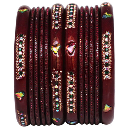 Jaipuri Lac Short Bangles with Heart Shape Kundan & Rhinestones