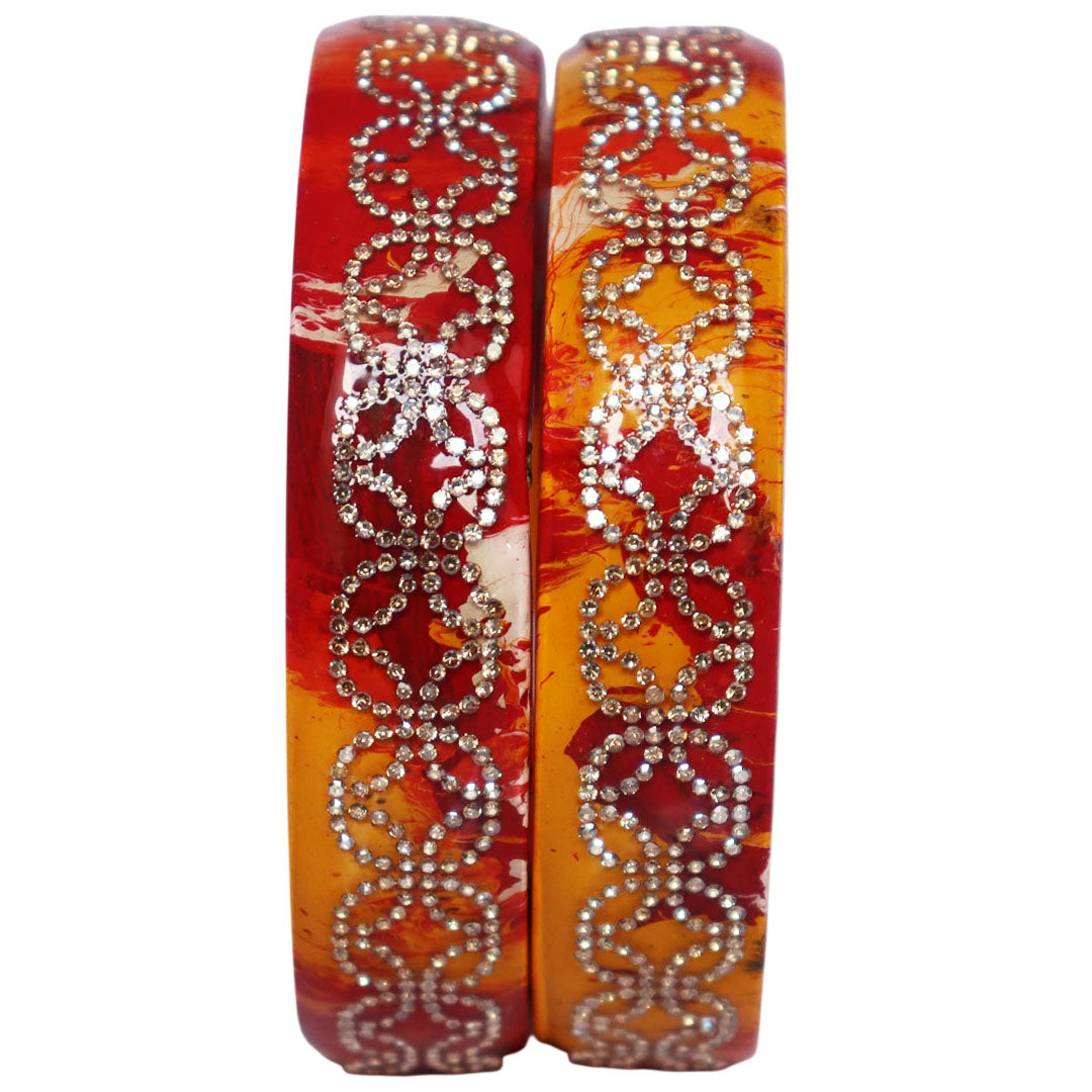 Premium Lac Bangles for Women | Multicolor Marble Finish Rhinestone Traditional Rajasthani Bangles By TAJ BRIDAL STORE
