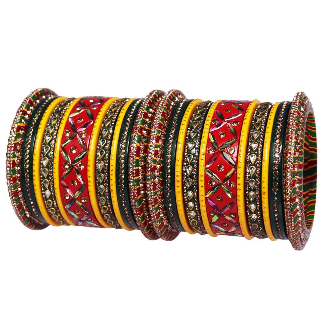 Rajasthani Traditional Chura Set With Kundan Lahariya Design