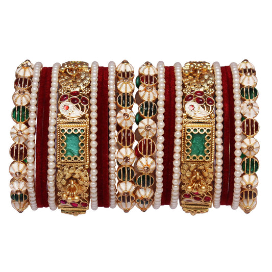 Stylish Short Bangles Set With Rajwadi Style Metal Kada