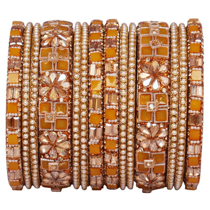 Designer Metal Short Bangles for Wedding with Kundan & Pearl Work