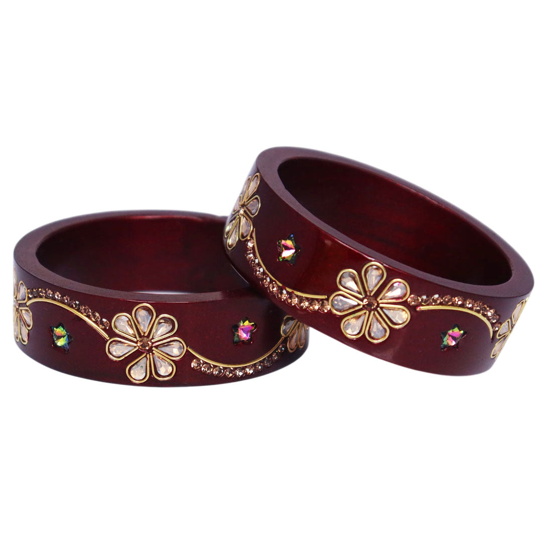 Jaipuri Lac Bangles Kundan Rhinestone Flower Designer Kada