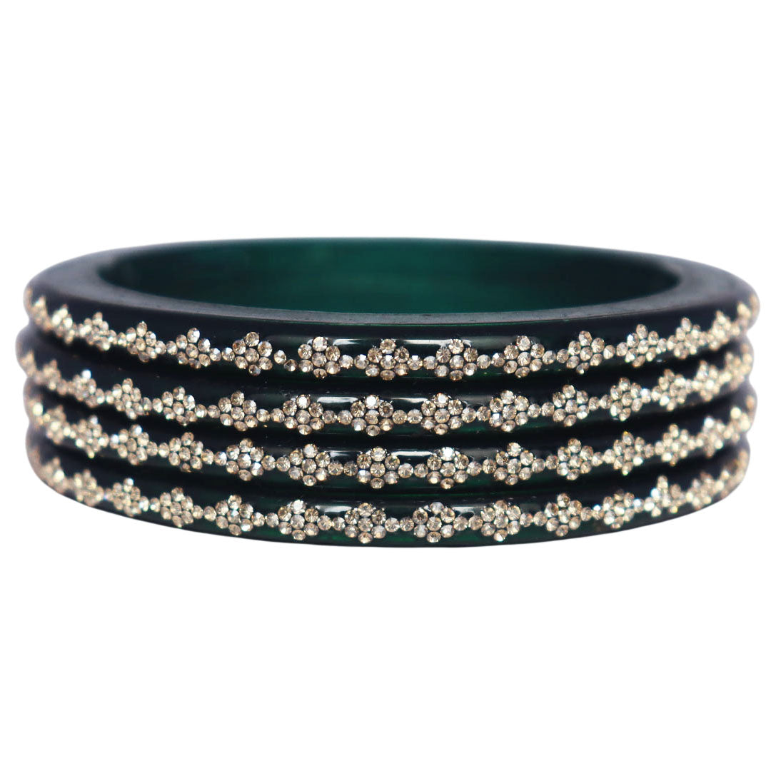 Glossy lac bangles set of 4 with rhinestone work