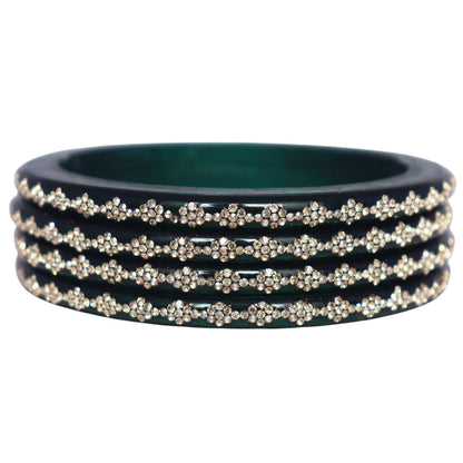 Glossy lac bangles set of 4 with rhinestone work