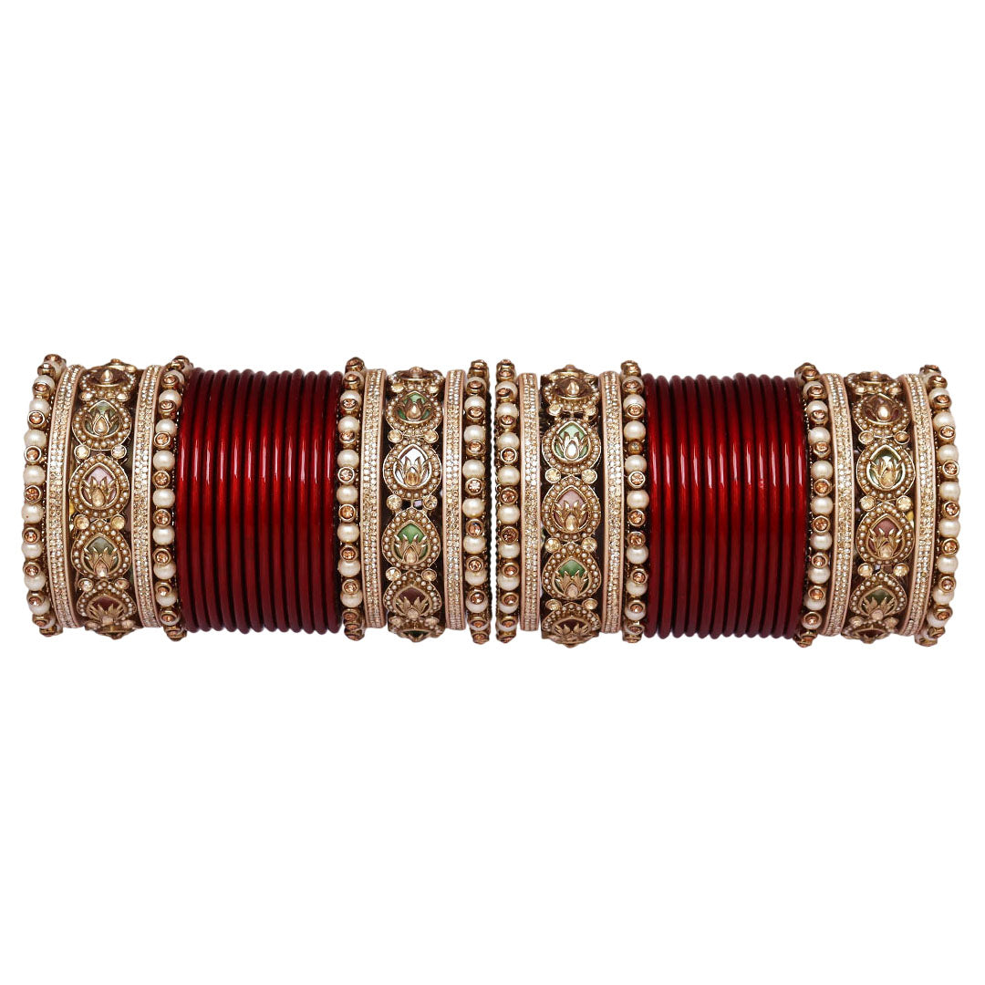 Lac Punjabi Chura Set with Designer Artificial Stone Kada