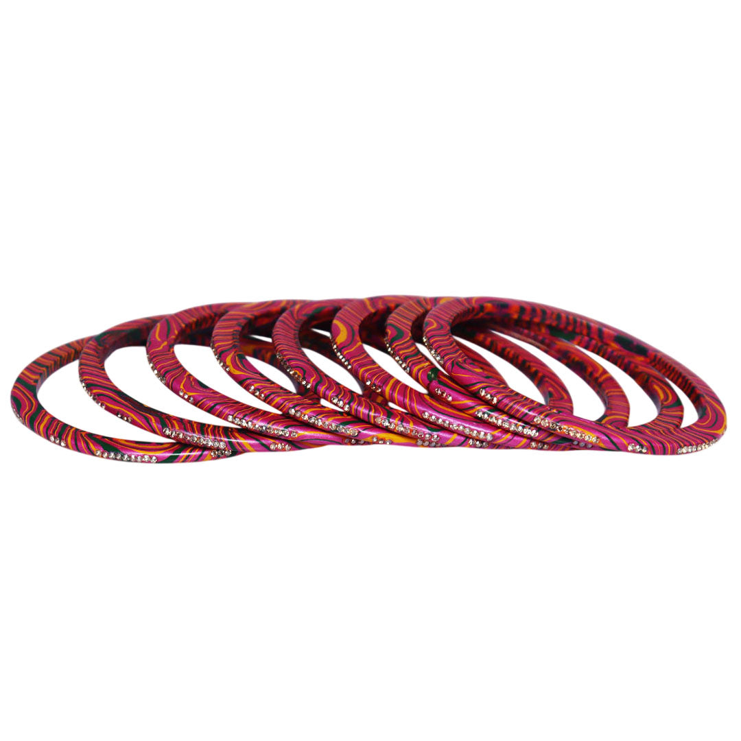 Authentic Handmade Jaipuri Leheriya Lac Bangles with Premium Rhinestone Detailing