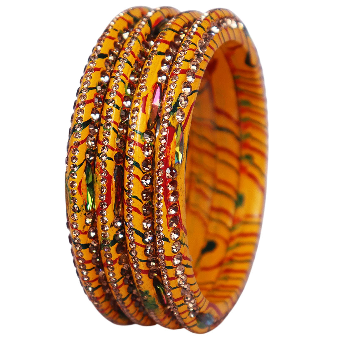 Lehariya Lac Bangles for Women | Traditional Rajasthani Rhinestone Bangles | Glossy Festival & Wedding Bangles By TAJ BRIDAL STORE