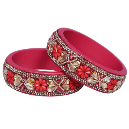 Designer Kundan Lac Bangles with Floral Rhinestones & Pearl Work by TAJ BRIDAL STORE