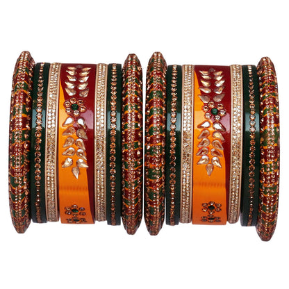 Pure Rajasthani Wedding Chura with Multicolor Kundan-Rhinestone Kada